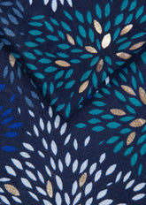 Blue Petal Print Scarf with Metallic Detail